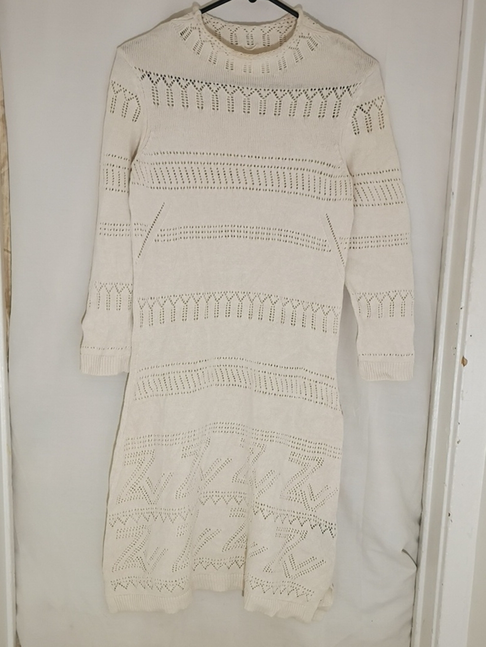 Zadig & Voltaire Cream Pointelle Knit Long Sleeve Dress